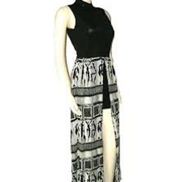 Cache Dresses & Skirts - VTG Cache Maxi Dress 6 Black Ivory Tribal Print Art Deco Mock Neck Boho 90